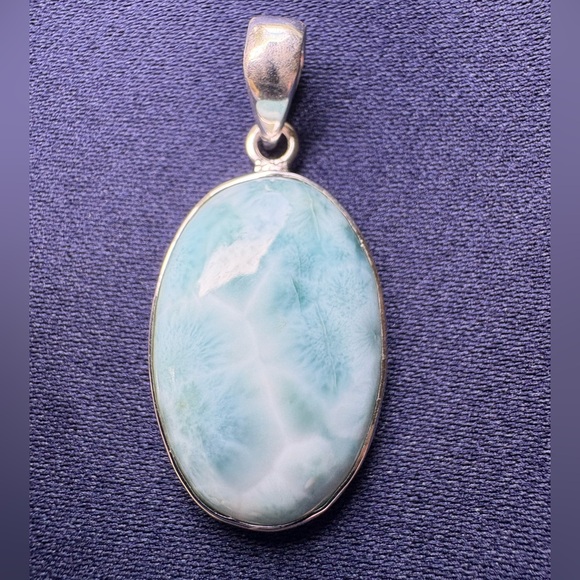 Pendant*Genuine Larimar Sterling Silver 925 setting Healing Stone - Picture 1 of 4
